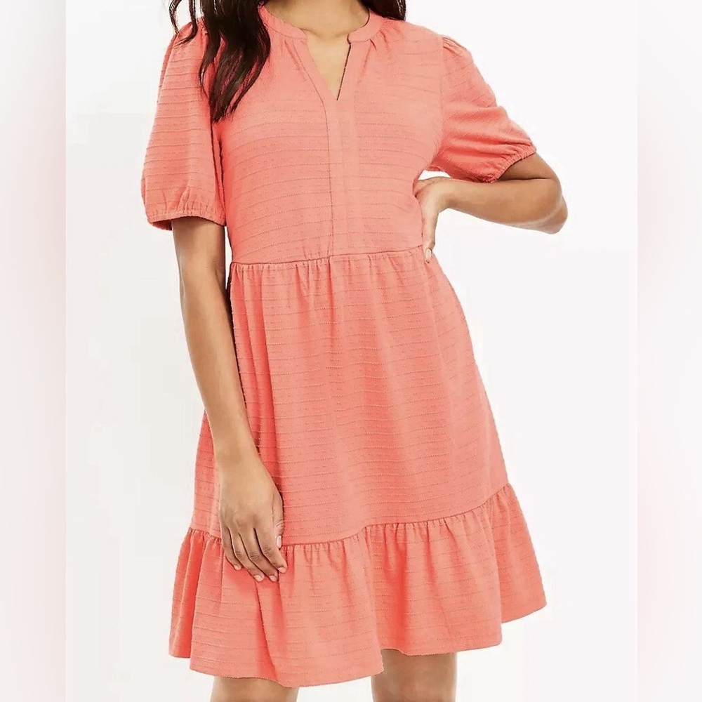 LOFT puff swing flounce dress, Peach
